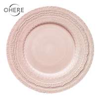 2020 hot sale 13inch hand-made purely Italian ceramic decoration pink lace charger plates wholesale for wedding