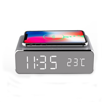 2020 amazon hot sale clam clock  phone QI 3.0 wireless charging desk