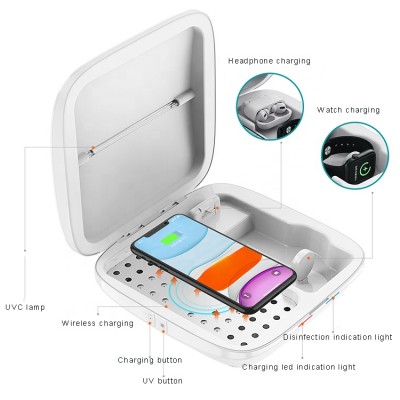 4 in 1 Ultraviolet  Multifunctional UV Sterilizer Disinfection Box Mobile Phone Wireless Charger Box for Iphone, Airpods